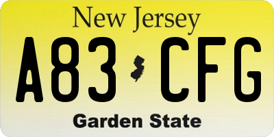 NJ license plate A83CFG