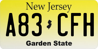 NJ license plate A83CFH