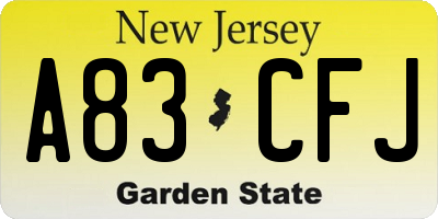 NJ license plate A83CFJ