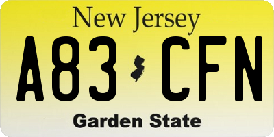 NJ license plate A83CFN