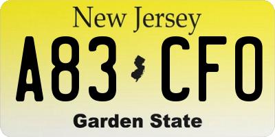 NJ license plate A83CFO