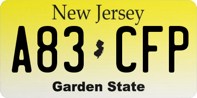NJ license plate A83CFP