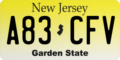 NJ license plate A83CFV
