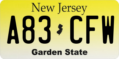 NJ license plate A83CFW