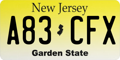 NJ license plate A83CFX