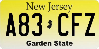 NJ license plate A83CFZ