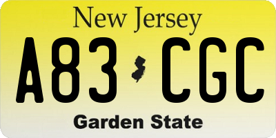 NJ license plate A83CGC