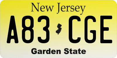 NJ license plate A83CGE