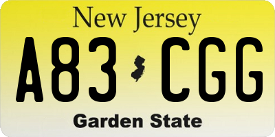 NJ license plate A83CGG