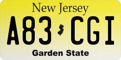 NJ license plate A83CGI