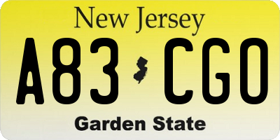 NJ license plate A83CGO