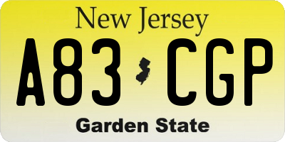 NJ license plate A83CGP