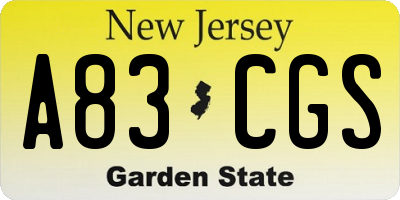 NJ license plate A83CGS