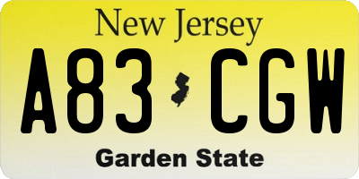 NJ license plate A83CGW