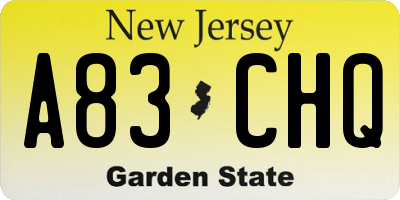 NJ license plate A83CHQ