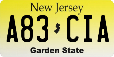 NJ license plate A83CIA