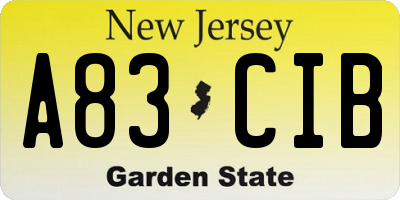 NJ license plate A83CIB