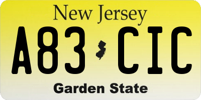 NJ license plate A83CIC
