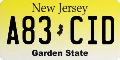 NJ license plate A83CID