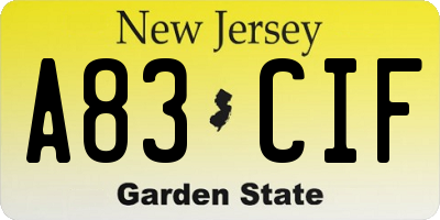 NJ license plate A83CIF