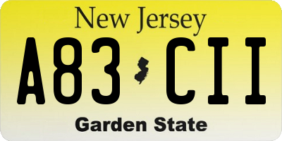 NJ license plate A83CII