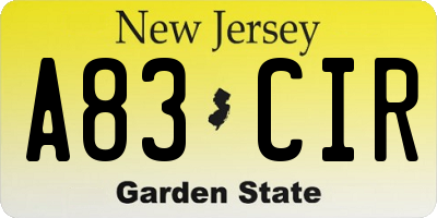 NJ license plate A83CIR
