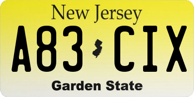 NJ license plate A83CIX