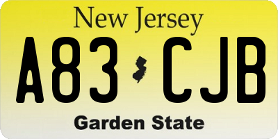 NJ license plate A83CJB