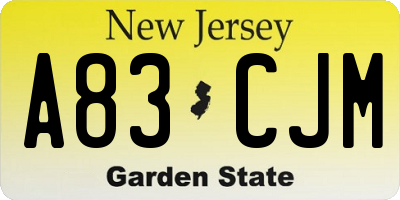 NJ license plate A83CJM