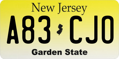 NJ license plate A83CJO