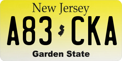 NJ license plate A83CKA