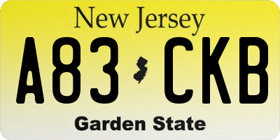 NJ license plate A83CKB