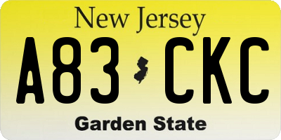 NJ license plate A83CKC