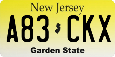 NJ license plate A83CKX