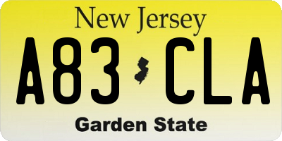 NJ license plate A83CLA