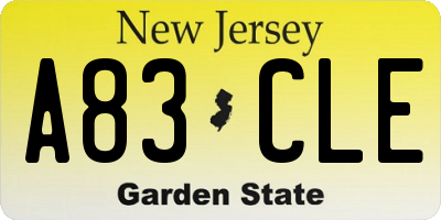 NJ license plate A83CLE