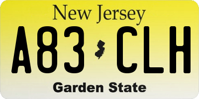 NJ license plate A83CLH