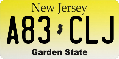 NJ license plate A83CLJ