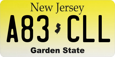 NJ license plate A83CLL