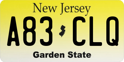 NJ license plate A83CLQ