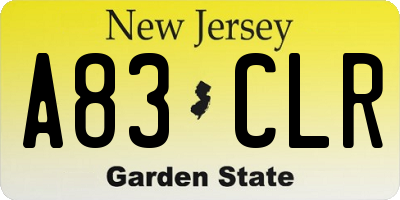 NJ license plate A83CLR