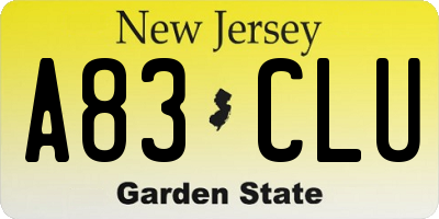 NJ license plate A83CLU