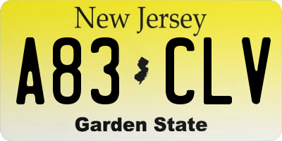 NJ license plate A83CLV