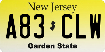 NJ license plate A83CLW