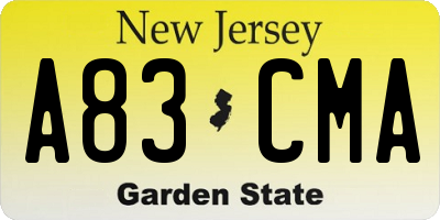 NJ license plate A83CMA