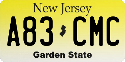 NJ license plate A83CMC