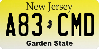 NJ license plate A83CMD