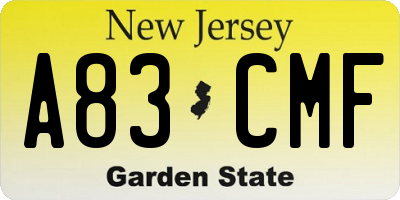 NJ license plate A83CMF