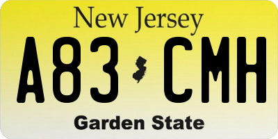 NJ license plate A83CMH