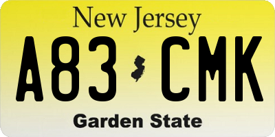 NJ license plate A83CMK
